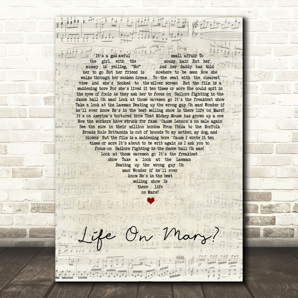 David Bowie Life On Mars Script Heart Song Lyric Quote Print