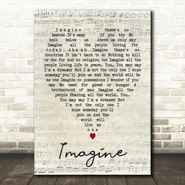 Imagine John Lennon Script Heart Quote Song Lyric Print