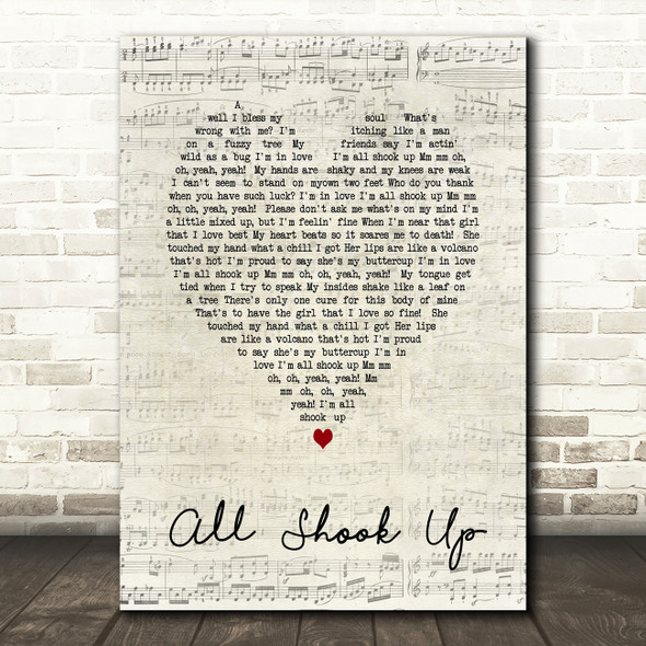 Elvis Presley All Shook Up Script Heart Song Lyric Quote Print