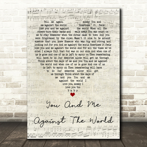 Helen Reddy You And Me Against The World Script Heart Quote Song Lyric Print