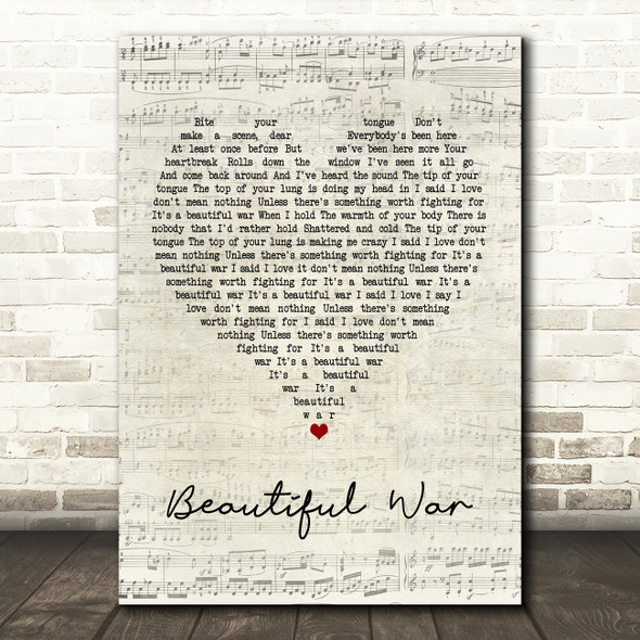 Kings Of Leon Beautiful War Script Heart Quote Song Lyric Print