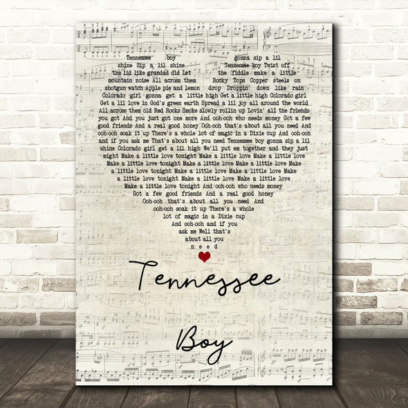 Kip Moore Tennessee Boy Script Heart Quote Song Lyric Print