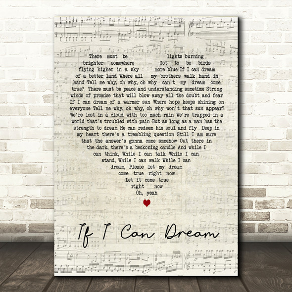 Elvis Presley If I Can Dream Script Heart Song Lyric Quote Print