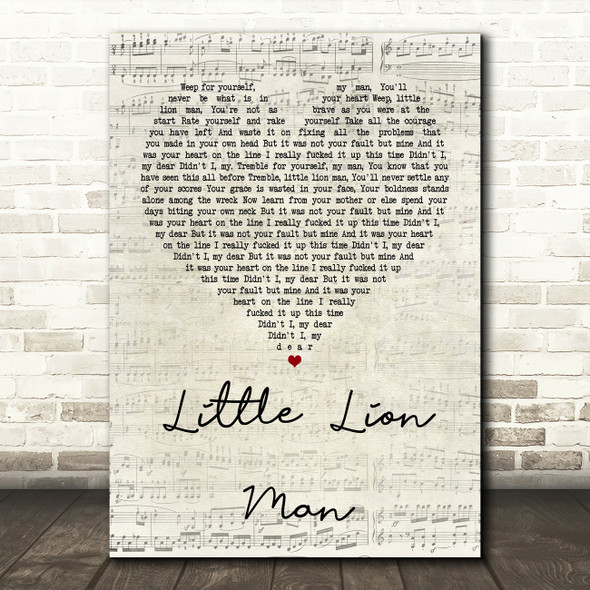 Mumford & Sons Little Lion Man Script Heart Quote Song Lyric Print