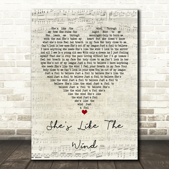 Patrick Swayze She's Like The Wind Script Heart Quote Song Lyric Print
