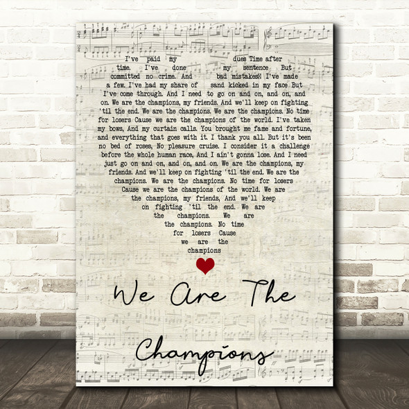 Queen We Are The Champions Script Heart Quote Song Lyric Print