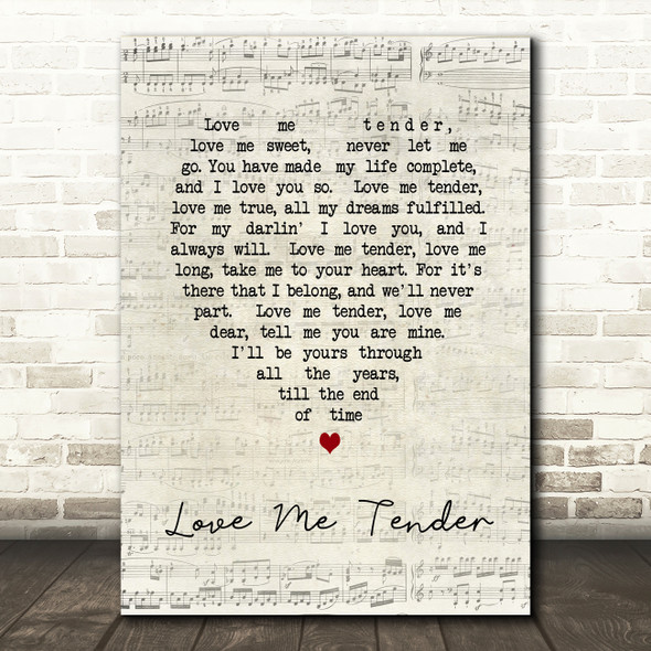 Elvis Presley Love Me Tender Script Heart Song Lyric Quote Print