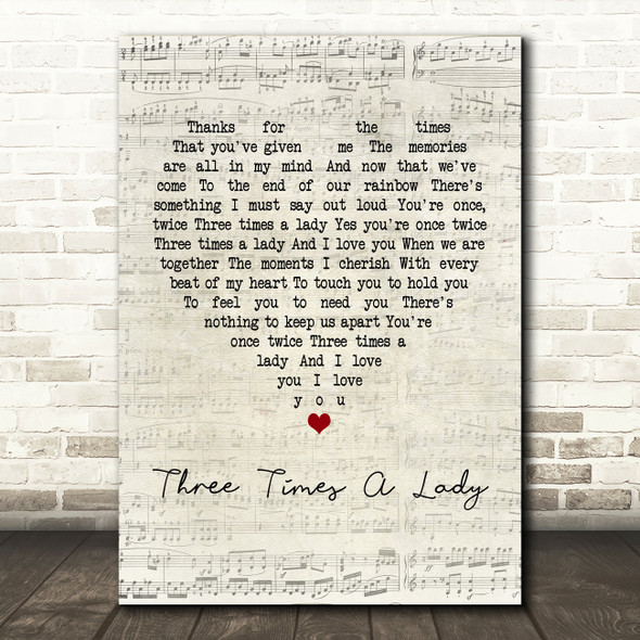 The Commodores Three Times A Lady Script Heart Quote Song Lyric Print