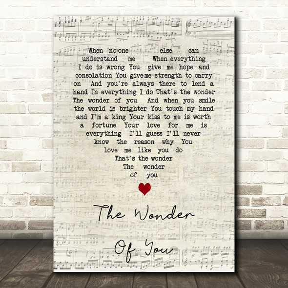 Elvis Presley The Wonder Of You Script Heart Song Lyric Quote Print