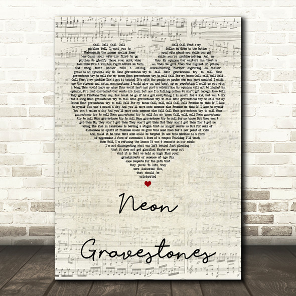Twenty One Pilots Neon Gravestones Script Heart Quote Song Lyric Print