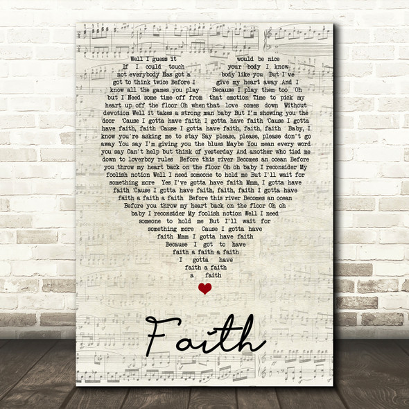 George Michael Faith Script Heart Song Lyric Quote Print