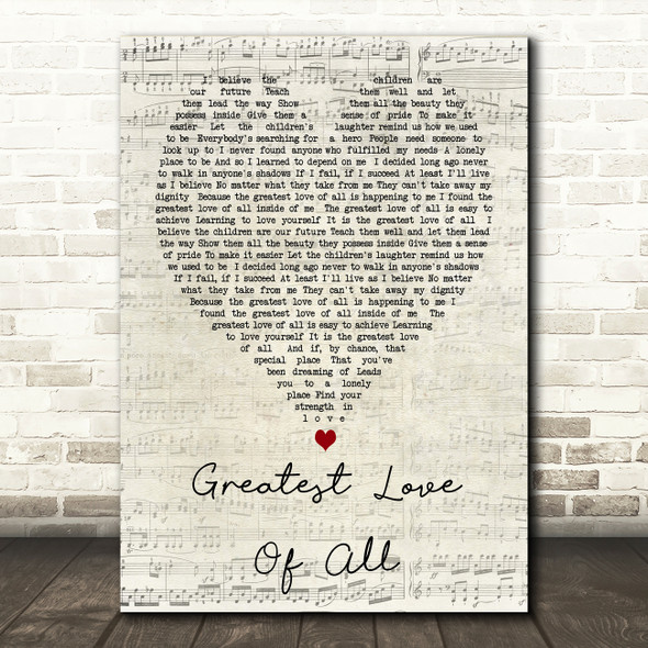 Whitney Houston Greatest Love Of All Script Heart Song Lyric Quote Print