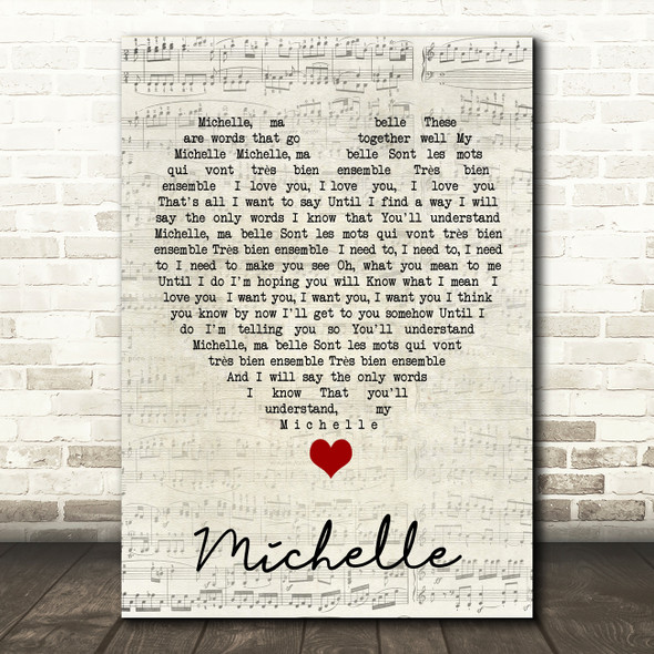 Michelle The Beatles Script Heart Quote Song Lyric Print
