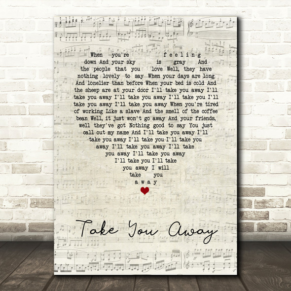 Angus & Julia Stone Take You Away Script Heart Song Lyric Print