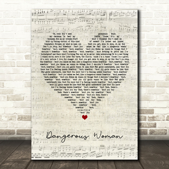 Ariana Grande Dangerous Woman Script Heart Song Lyric Print