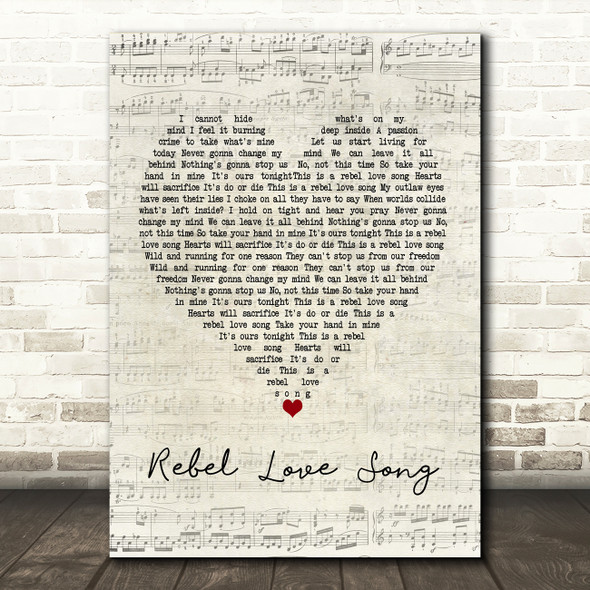 Black Veil Brides Rebel Love Song Script Heart Song Lyric Print