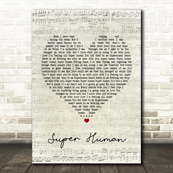 Chris Brown feat. Keri Hilson Super Human Script Heart Song Lyric Print