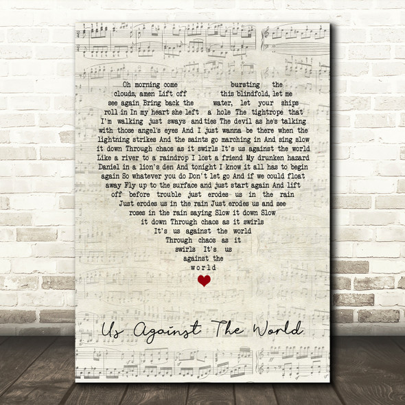 Coldplay Us Against The World Script Heart Song Lyric Print