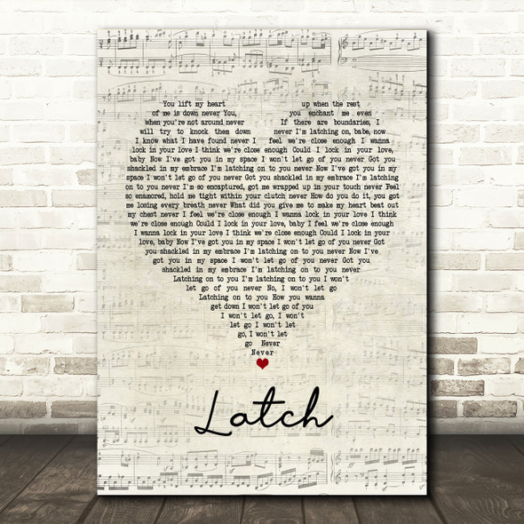 Disclosure Latch Script Heart Song Lyric Print