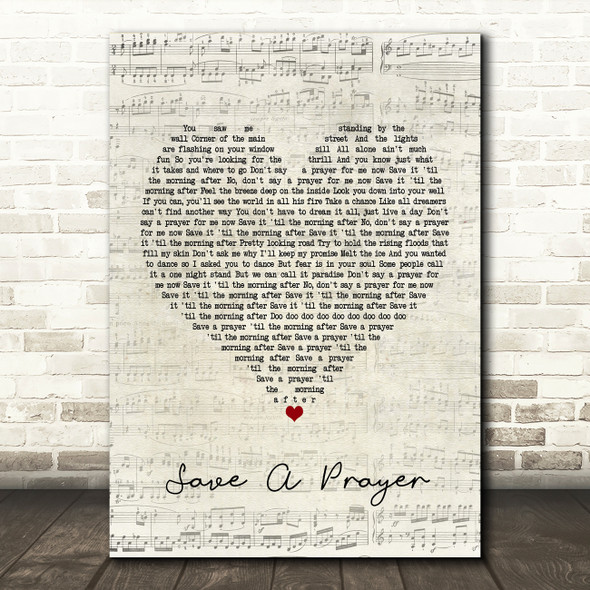 Duran Duran Save A Prayer Script Heart Song Lyric Print