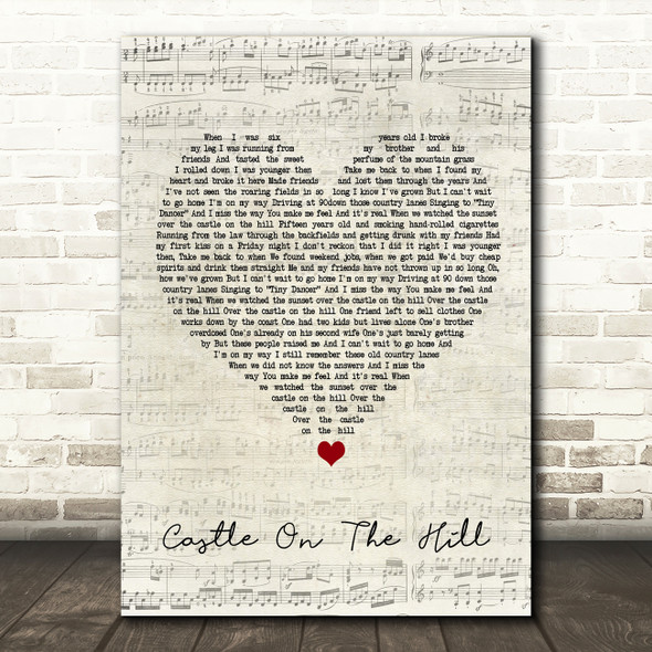 Ed Sheeran Castle On The Hill Script Heart Song Lyric Print