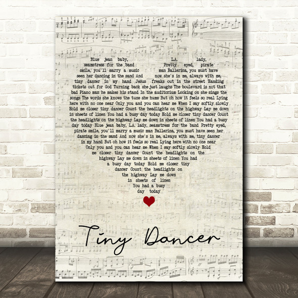 Elton John Tiny Dancer Script Heart Song Lyric Print