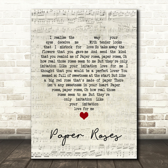 Janice Torre Paper Roses Script Heart Song Lyric Print