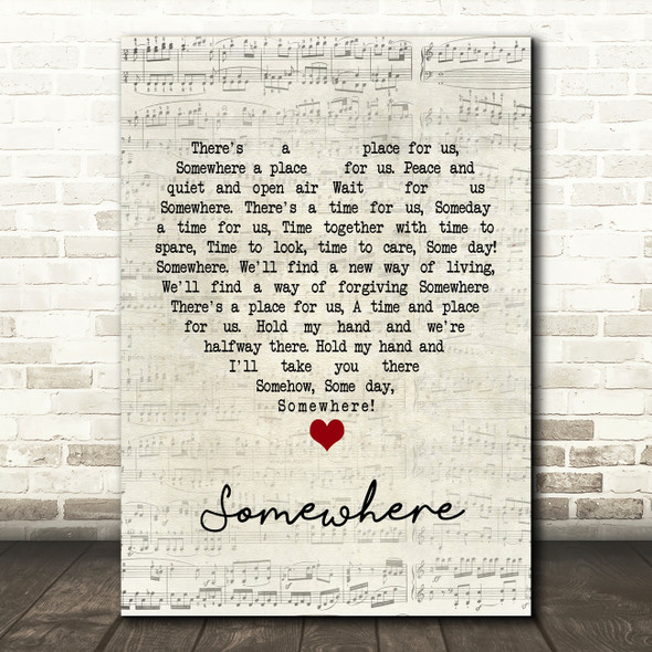 Leonard Bernstein & Stephen sondheim Somewhere Script Heart Song Lyric Print