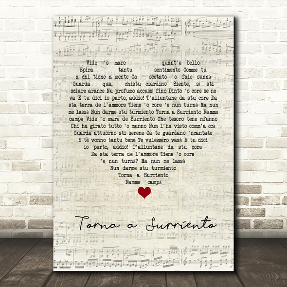 Luciano Pavarotti Torna a Surriento Script Heart Song Lyric Print