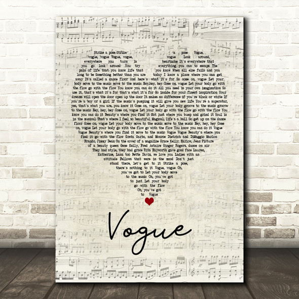Madonna Vogue Script Heart Song Lyric Print