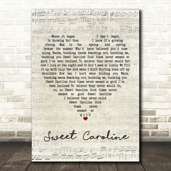 Neil Diamond Sweet Caroline Script Heart Song Lyric Print