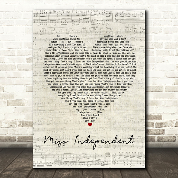 Ne-Yo Miss Independent Script Heart Song Lyric Print