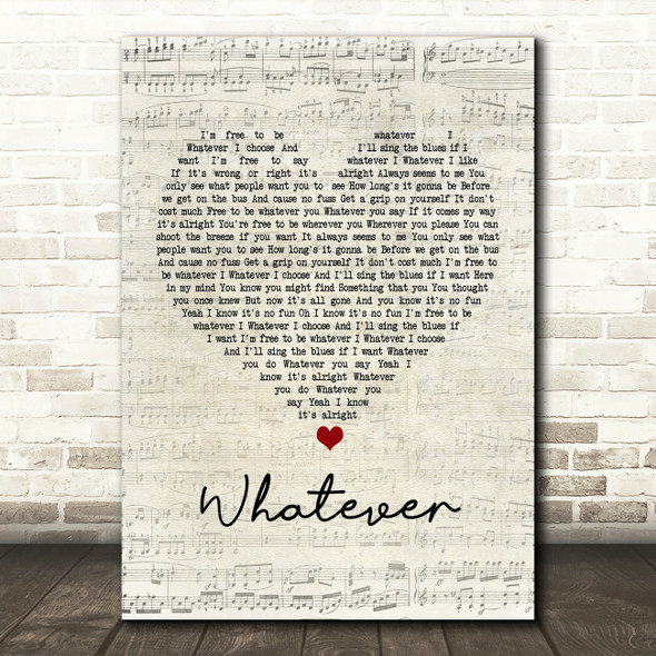 Oasis Whatever Script Heart Song Lyric Print