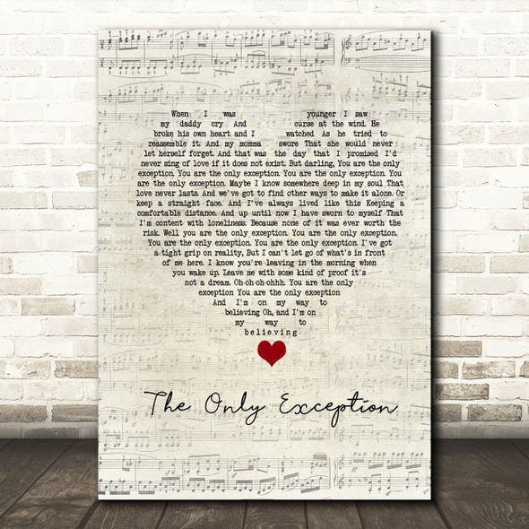 Paramore The Only Exception Script Heart Song Lyric Print
