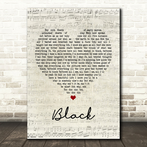 Pearl Jam Black Script Heart Song Lyric Print