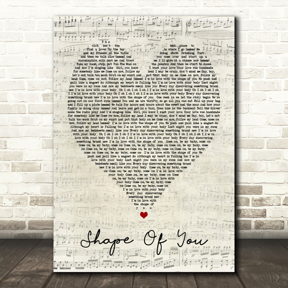 Shape Of You Ed Sheeran Script Heart Quote Song Lyric Print