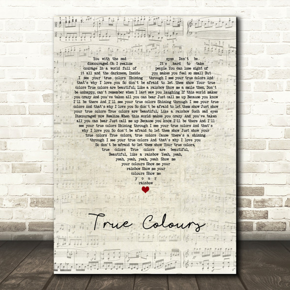 Phil Collins True Colours Script Heart Song Lyric Print