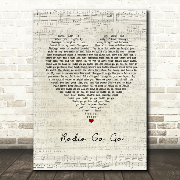 Queen Radio Ga Ga Script Heart Song Lyric Print