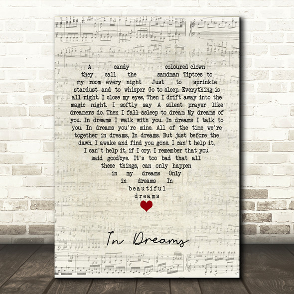 Roy Orbison In Dreams Script Heart Song Lyric Print