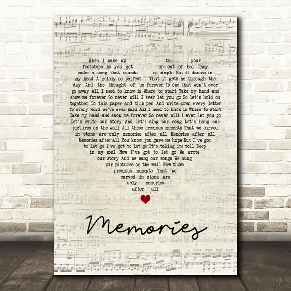 Shawn Mendes Memories Script Heart Song Lyric Print