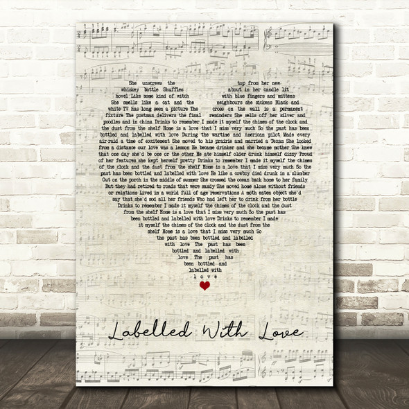 Squeeze Labelled With Love Script Heart Song Lyric Print
