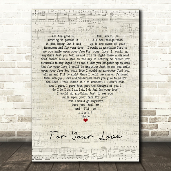 Stevie Wonder For Your Love Script Heart Song Lyric Print