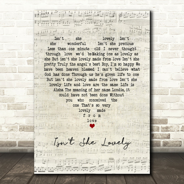 Stevie Wonder Isn't She Lovely Script Heart Song Lyric Print