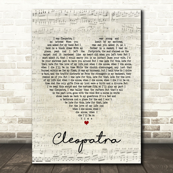 The Lumineers Cleopatra Script Heart Song Lyric Print
