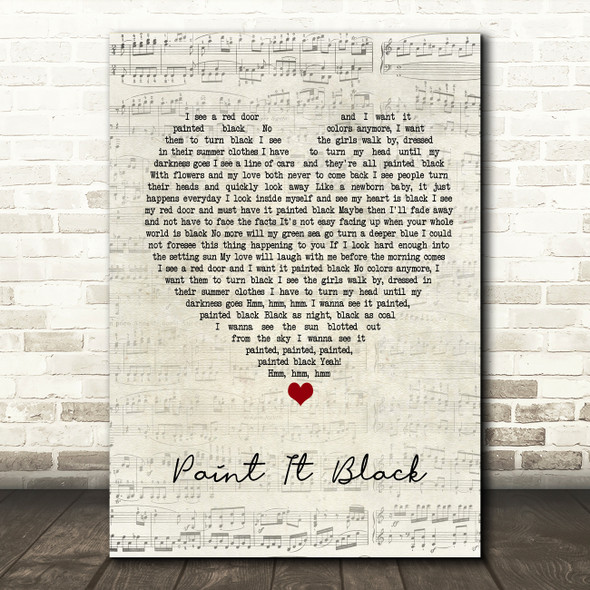The Rolling Stones Paint It Black Script Heart Song Lyric Print