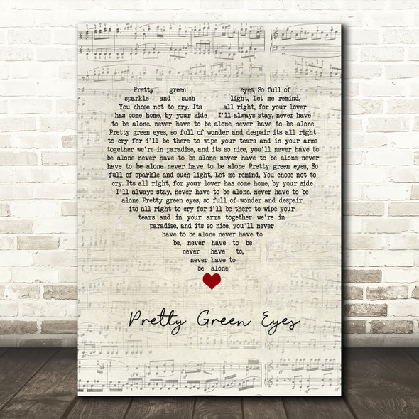 Ultrabeat Pretty Green Eyes Script Heart Song Lyric Print