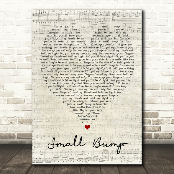 Small Bump Ed Sheeran Script Heart Quote Song Lyric Print