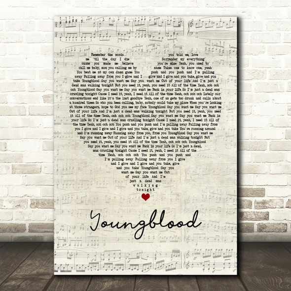 5 Seconds Of Summer Youngblood Script Heart Song Lyric Print