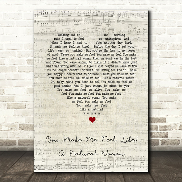 Aretha Franklin You Make Me Feel Like A Natural Woman Script Heart Lyric Print