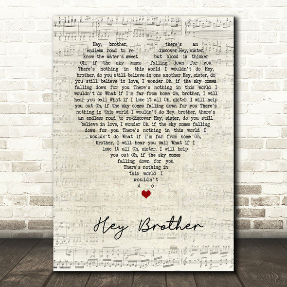 Avicii Hey Brother Script Heart Song Lyric Print